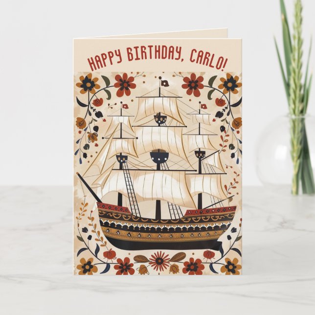 Tarjeta Cumpleaños del barco de vela editable (Anverso)