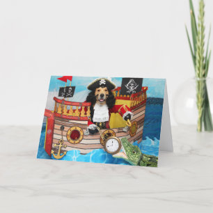 Tarjeta Cumpleaños del barco pirata del Retriever Dorado