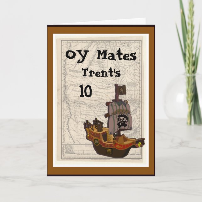 Tarjeta Cumpleaños del barco y del mapa del pirata (Anverso)