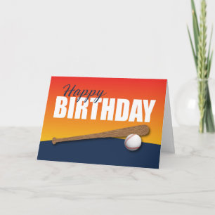 Tarjeta Cumpleaños del béisbol en atleta azul y Naranja