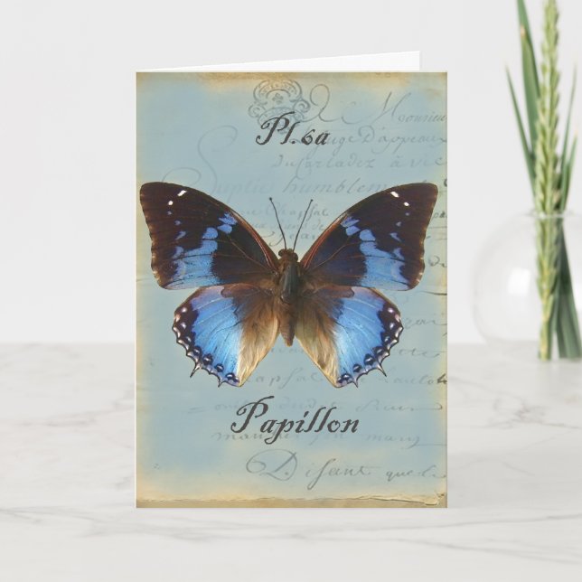 Tarjeta Cumpleaños del bleu de Papillon feliz (Anverso)