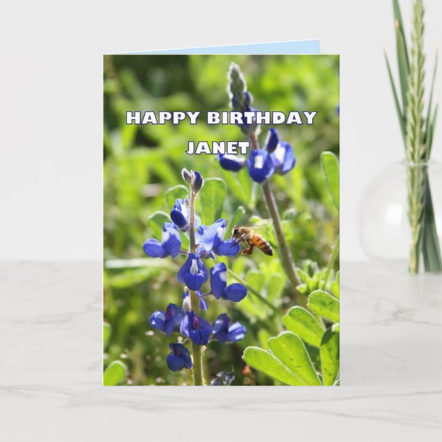 Tarjeta Cumpleaños del Bluebonnet de Janet Tejas feliz (Anverso)