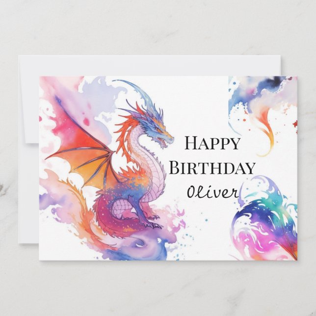 Tarjeta Cumpleaños del Boho Digital Dragon (Anverso)