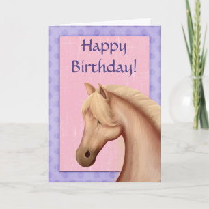 Tarjeta Cumpleaños del caballo púrpura y rosado del potro