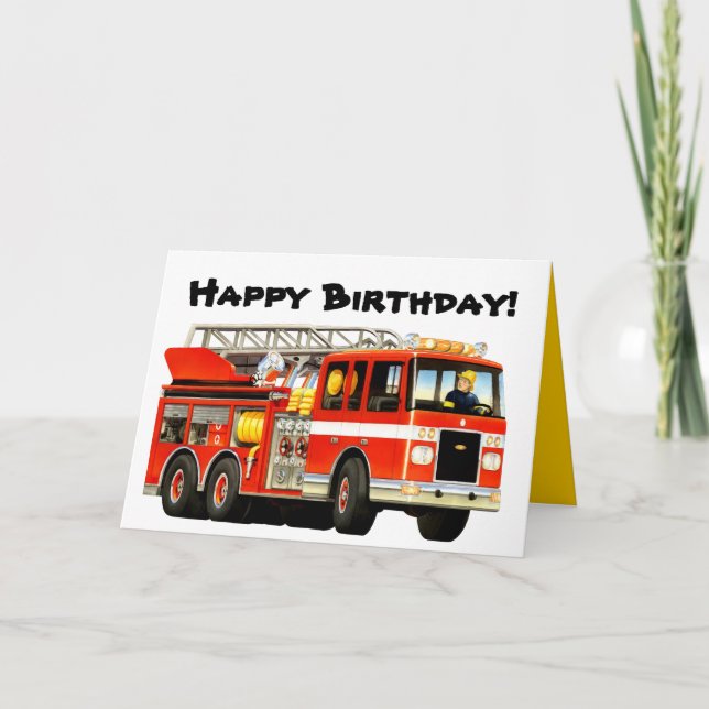 Tarjeta Cumpleaños del camión de bomberos de niños (Anverso)