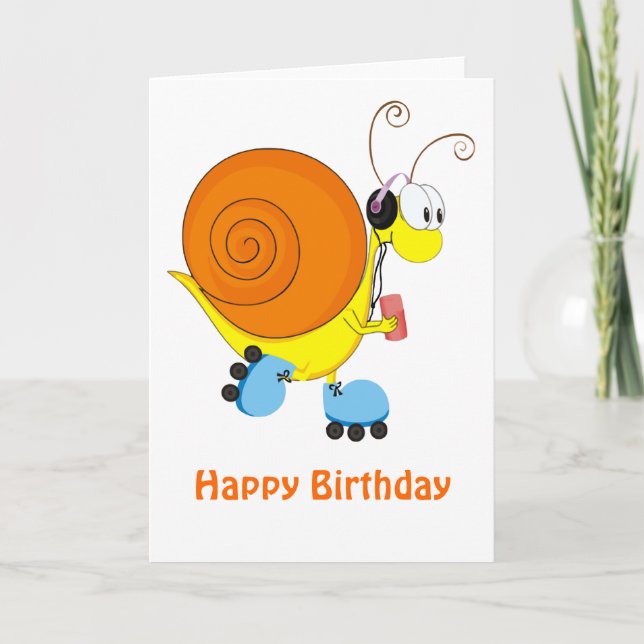 Tarjeta Cumpleaños del caracol de patinaje sobre ruedas (Anverso)