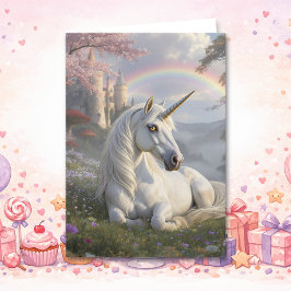 Tarjeta Cumpleaños del Castillo de Hadas y Unicornio Bonit