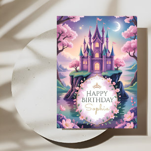 Tarjeta Cumpleaños del Castillo de la Princesa Rosa Mágico