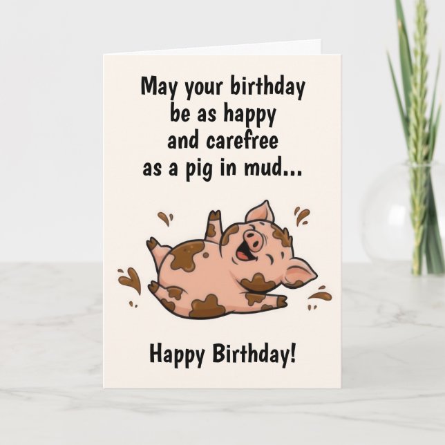 Tarjeta Cumpleaños del Cerdo Divertido (Anverso)