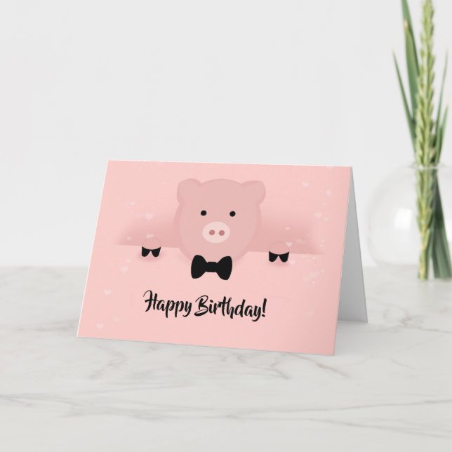 Tarjeta Cumpleaños del Cerdo Rosa Caprichoso (Anverso)