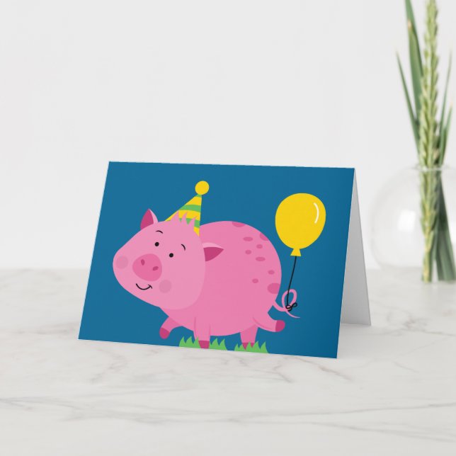 Tarjeta Cumpleaños del cerdo rosado (Anverso)