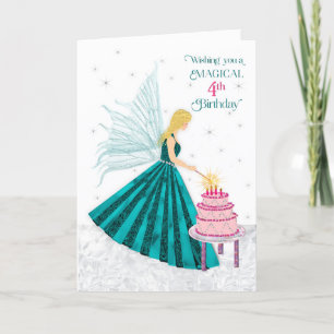 Tarjeta Cumpleaños del Chica 4 Velas mágicas de alumbrado