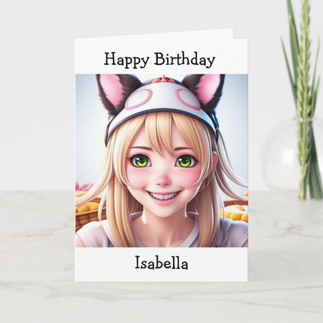 Tarjeta Cumpleaños del Chica Anime Personalizado | Página  (Anverso)