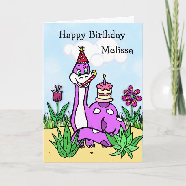 Tarjeta Cumpleaños del Chica de Dinosaurios Personalizado (Anverso)