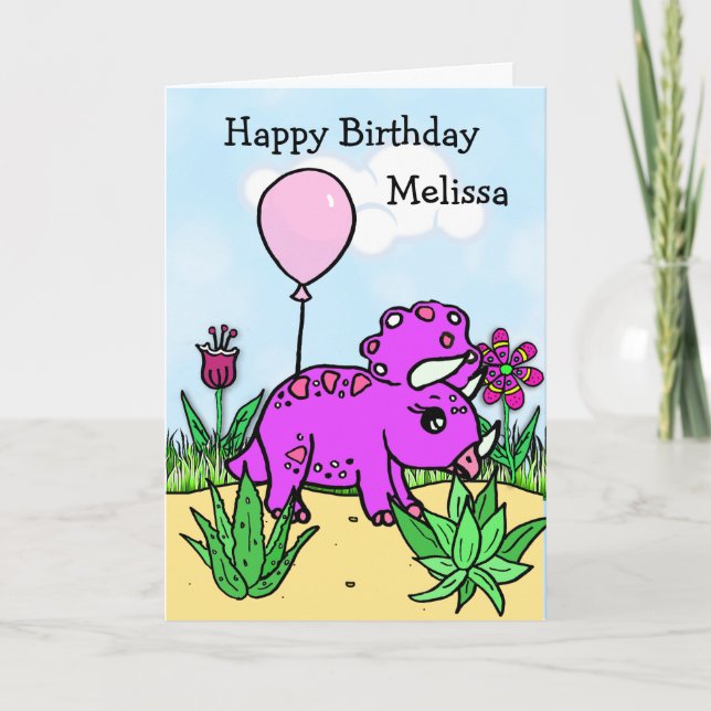 Tarjeta Cumpleaños del Chica de Dinosaurios Personalizado (Anverso)