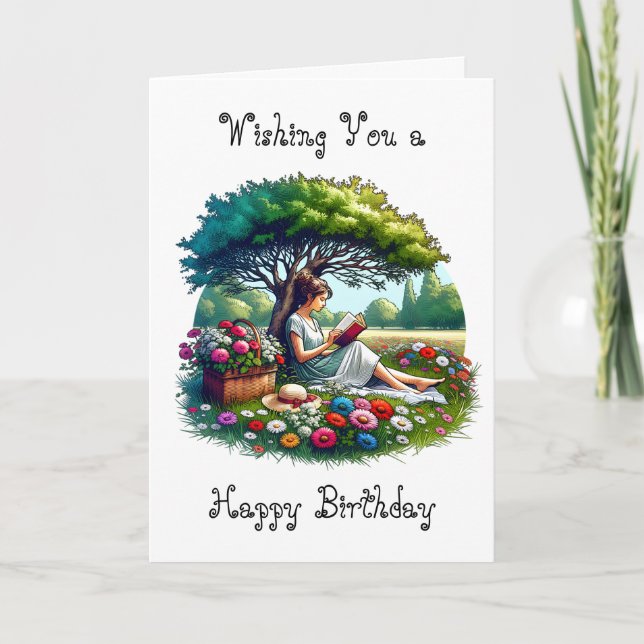 Tarjeta Cumpleaños del Chica de Leer y Naturaleza (Anverso)