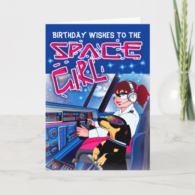 Tarjeta Cumpleaños del chica del espacio (Anverso)