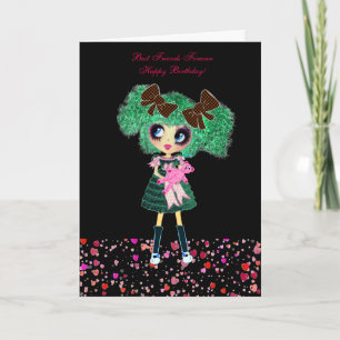 Tarjeta Cumpleaños del chica Kawaii - personalizado