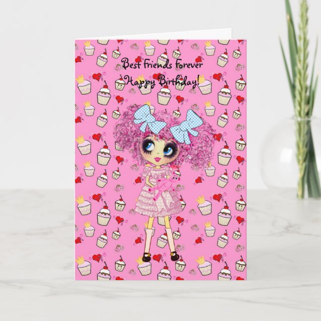Tarjeta Cumpleaños del chica Kawaii - personalizado (Anverso)