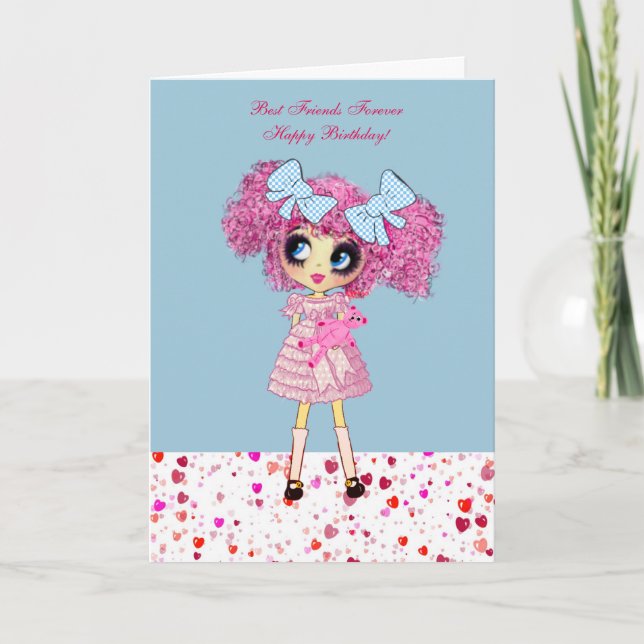Tarjeta Cumpleaños del chica Kawaii - personalizado (Anverso)