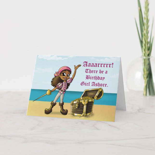 Tarjeta Cumpleaños del Chica Pirata Africano-Estadounidens (Anverso)
