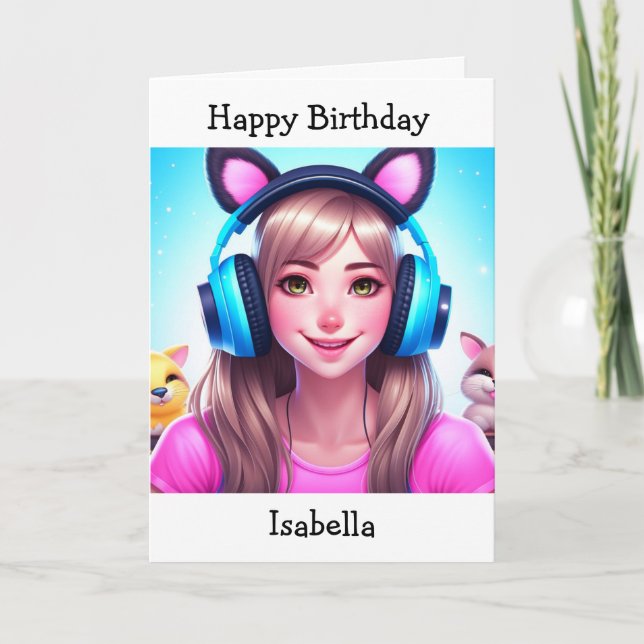 Tarjeta Cumpleaños del Chica Temático Anime | Página de co (Anverso)