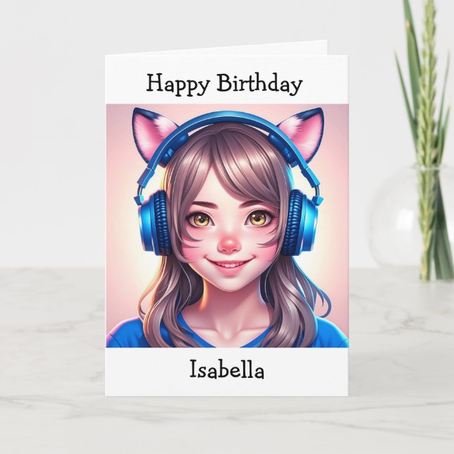 Tarjeta Cumpleaños del Chica Temático Anime | Página de co (Anverso)