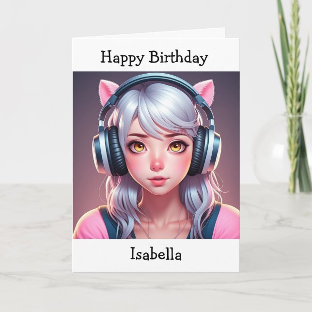 Tarjeta Cumpleaños del Chica Temático Anime | Página de co (Anverso)
