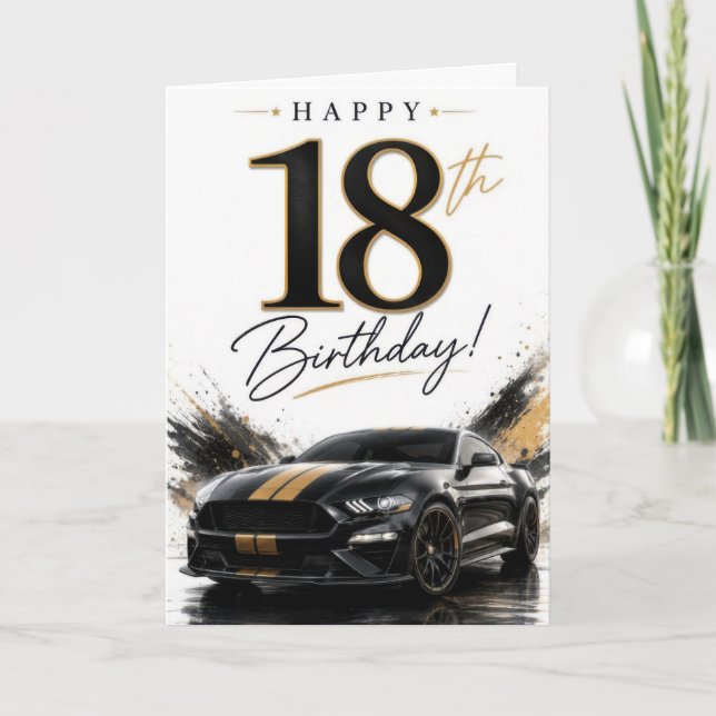 Tarjeta Cumpleaños del chico 18 con coche (Anverso)