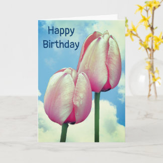 Tarjeta Cumpleaños del cielo azul tulipano rosa