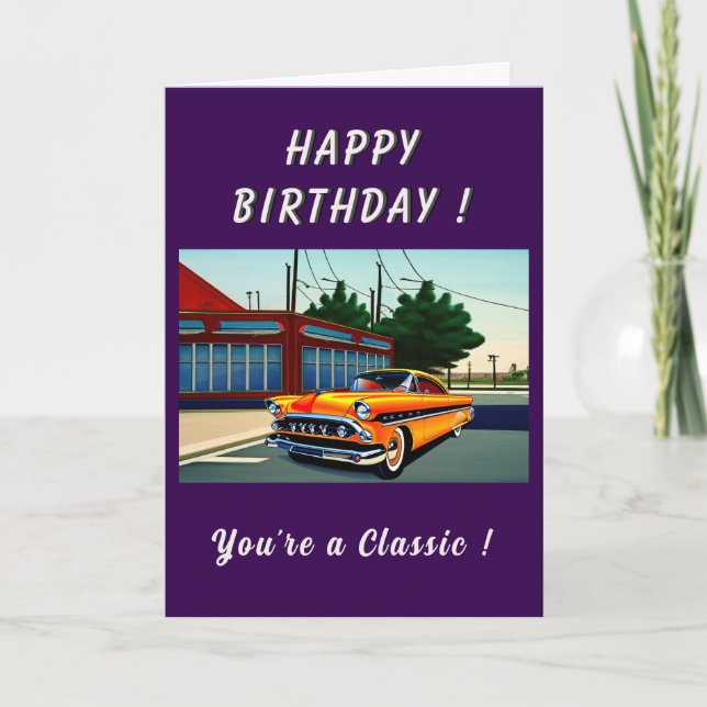 Tarjeta Cumpleaños del clásico auto americano de 1950 (Anverso)