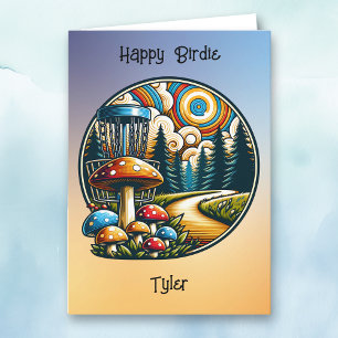 Tarjeta Cumpleaños del Club de Golf Retro Disk Psychedelic