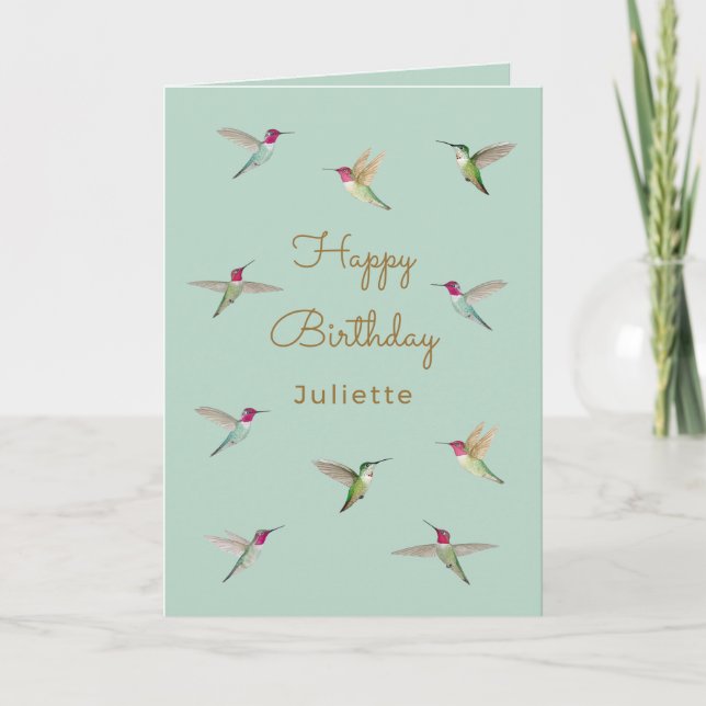 Tarjeta Cumpleaños del colibrí de la personalizado Anna (Anverso)