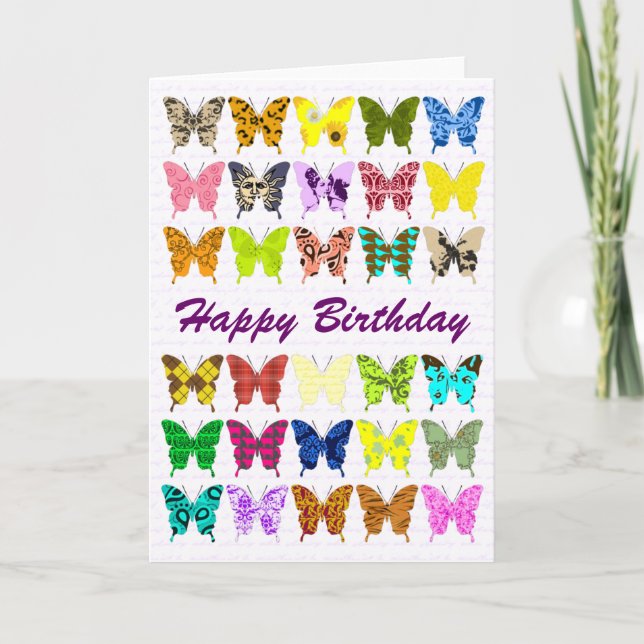 Tarjeta Cumpleaños del collage de la mariposa (Anverso)