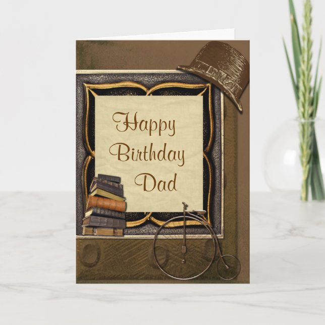 Tarjeta Cumpleaños del collage de Steampunk del vintage (Anverso)