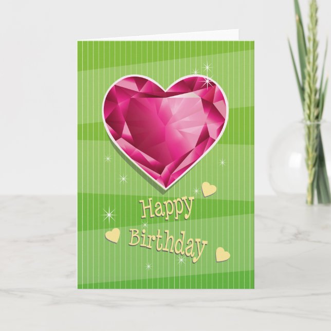 Tarjeta Cumpleaños del Corazón Rojo de Ruby de Birthstone  (Anverso)