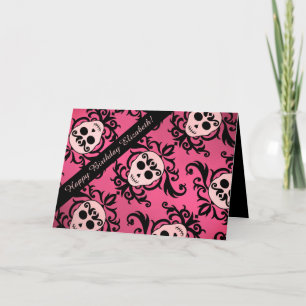 Tarjeta Cumpleaños del cráneo Girly
