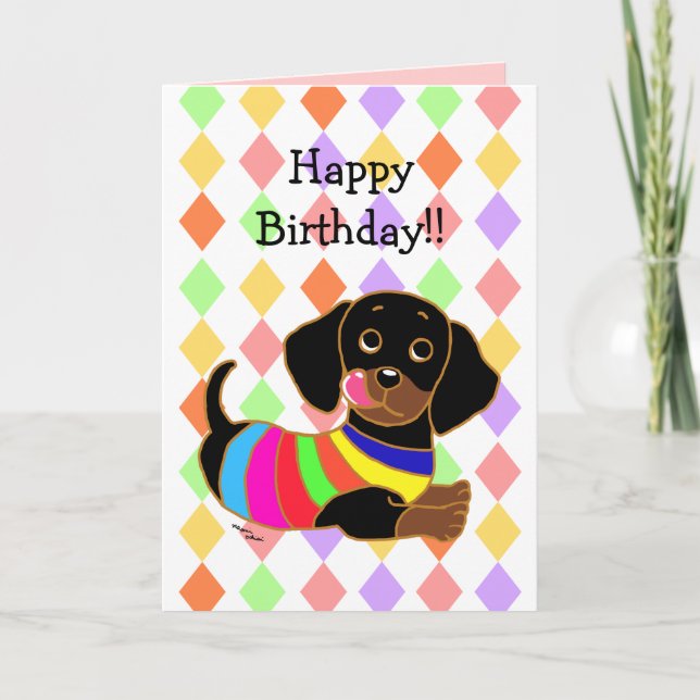 Tarjeta Cumpleaños del dibujo animado 2 del Dachshund (Anverso)