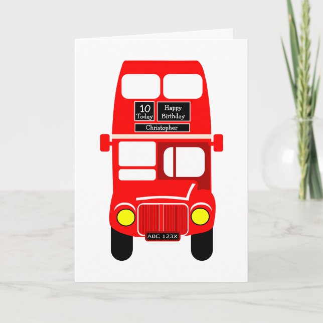 Tarjeta Cumpleaños del diseño del bus rojo (Anverso)