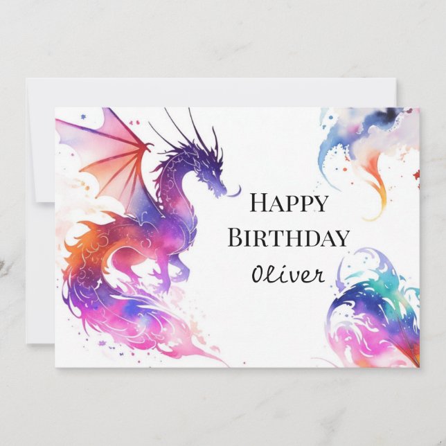 Tarjeta Cumpleaños del Dragón Cute colorido (Anverso)