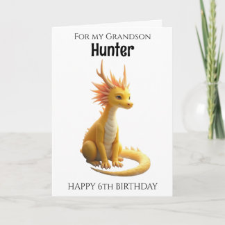 Tarjeta Cumpleaños del Dragón de seis años del nieto