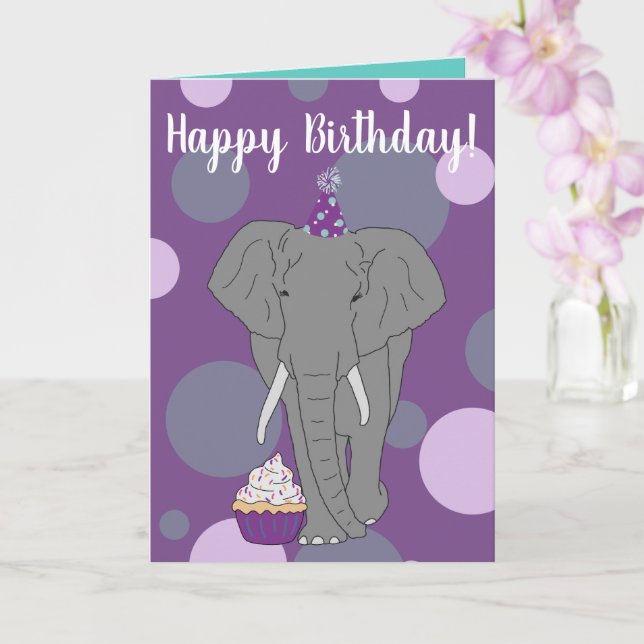 Tarjeta Cumpleaños del Elefante del personalizable (Orquídea)
