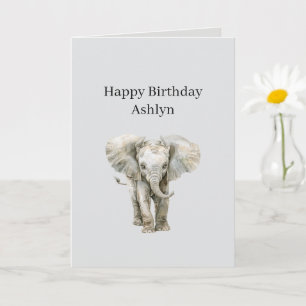 Tarjeta Cumpleaños del elefante safari gris