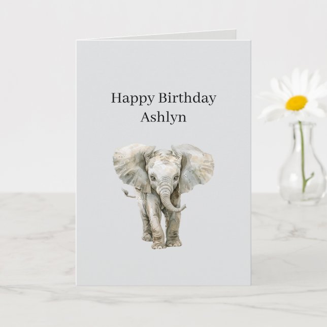 Tarjeta Cumpleaños del elefante safari gris (Planta pequeña)
