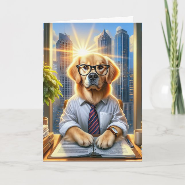Tarjeta Cumpleaños del empresario de Golden Retriever (Anverso)