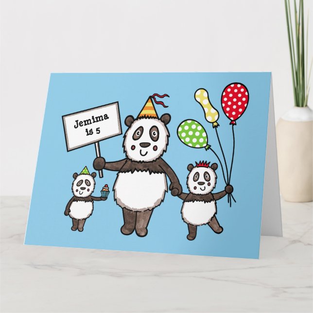Tarjeta Cumpleaños del Fiesta Panda personalizado (Anverso)