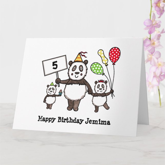 Tarjeta Cumpleaños del Fiesta Panda personalizado (Orquídea)