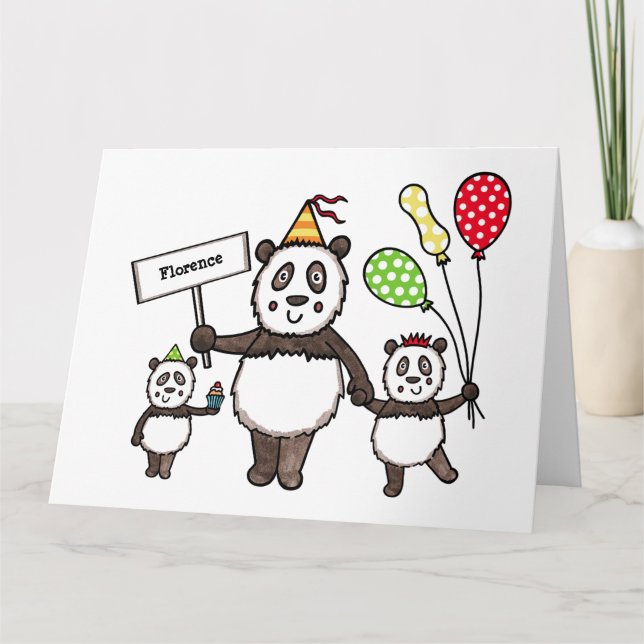 Tarjeta Cumpleaños del Fiesta Panda personalizado (Anverso)