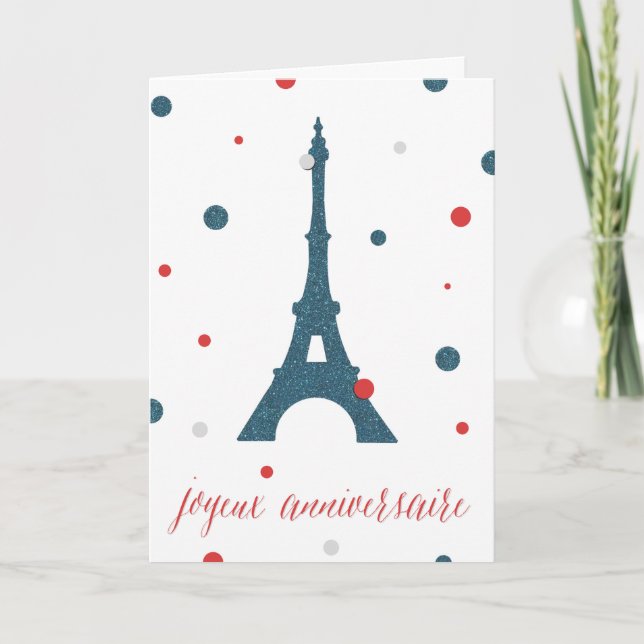Tarjeta Cumpleaños del francés de la torre Eiffel (Anverso)