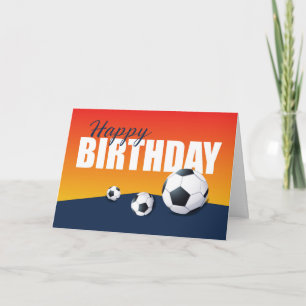 Tarjeta Cumpleaños del fútbol en atleta azul y Naranja
